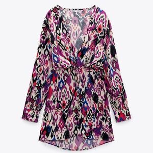 Zara printed crossed mini dress size XS